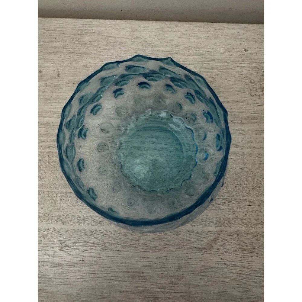 Vintage Borske Sklo Czech Blue Glass Optical Olives Coin Dot Vase MCM